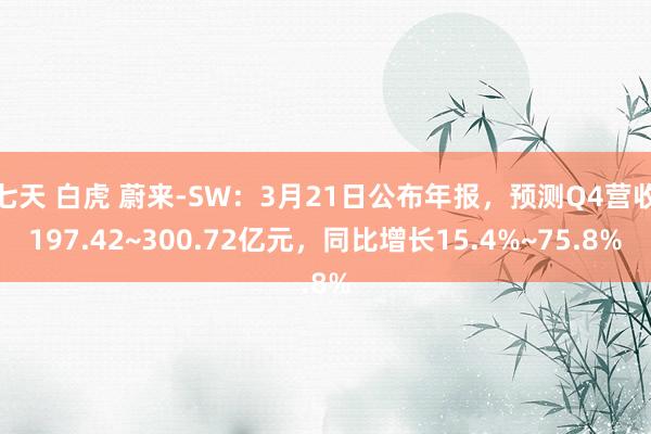 七天 白虎 蔚来-SW：3月21日公布年报，预测Q4营收197.42~300.72亿元，同比增长15.4%~75.8%
