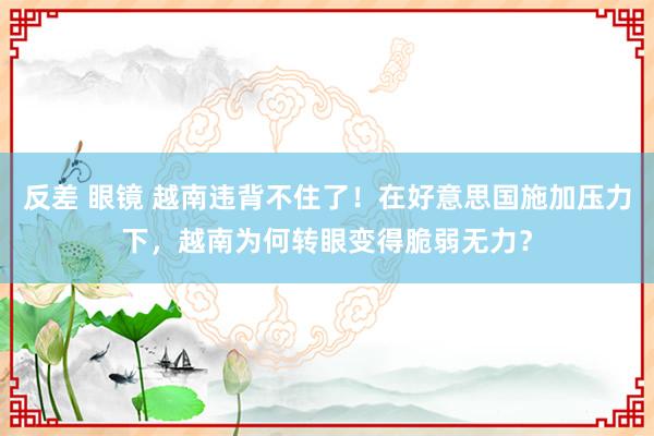 反差 眼镜 越南违背不住了！在好意思国施加压力下，越南为何转眼变得脆弱无力？