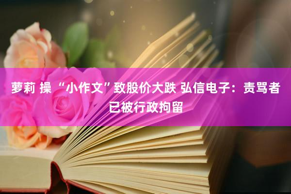 萝莉 操 “小作文”致股价大跌 弘信电子：责骂者已被行政拘留