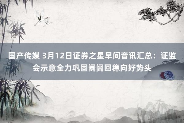 国产传媒 3月12日证券之星早间音讯汇总：证监会示意全力巩固阛阓回稳向好势头