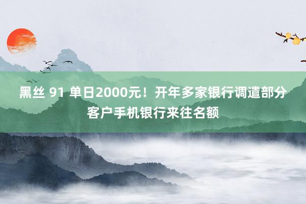 黑丝 91 单日2000元！开年多家银行调遣部分客户手机银行来往名额