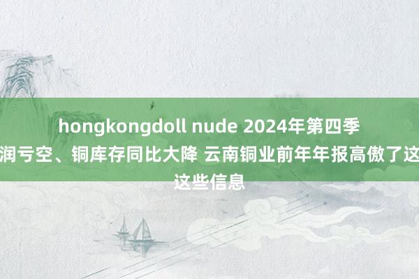hongkongdoll nude 2024年第四季度净利润亏空、铜库存同比大降 云南铜业前年年报高傲了这些信息