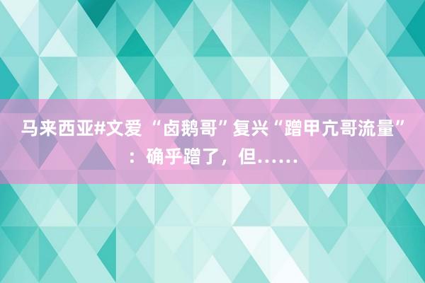 马来西亚#文爱 “卤鹅哥”复兴“蹭甲亢哥流量”：确乎蹭了，但……