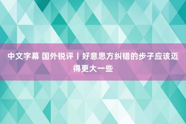 中文字幕 国外锐评丨好意思方纠错的步子应该迈得更大一些