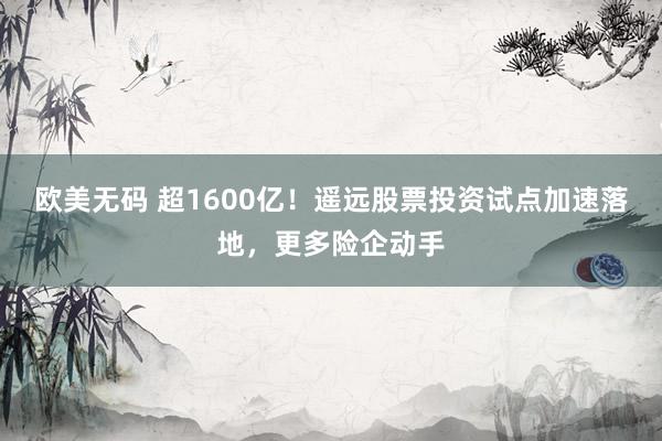 欧美无码 超1600亿！遥远股票投资试点加速落地，更多险企动手