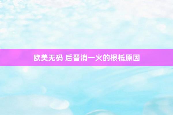 欧美无码 后晋消一火的根柢原因