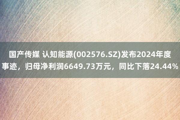 国产传媒 认知能源(002576.SZ)发布2024年度事迹，归母净利润6649.73万元，同比下落24.44%